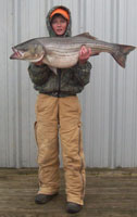 Matt holding his first striper 18 lbs, caught with Tom Reynolds Norfork stripers & STR Outfitters